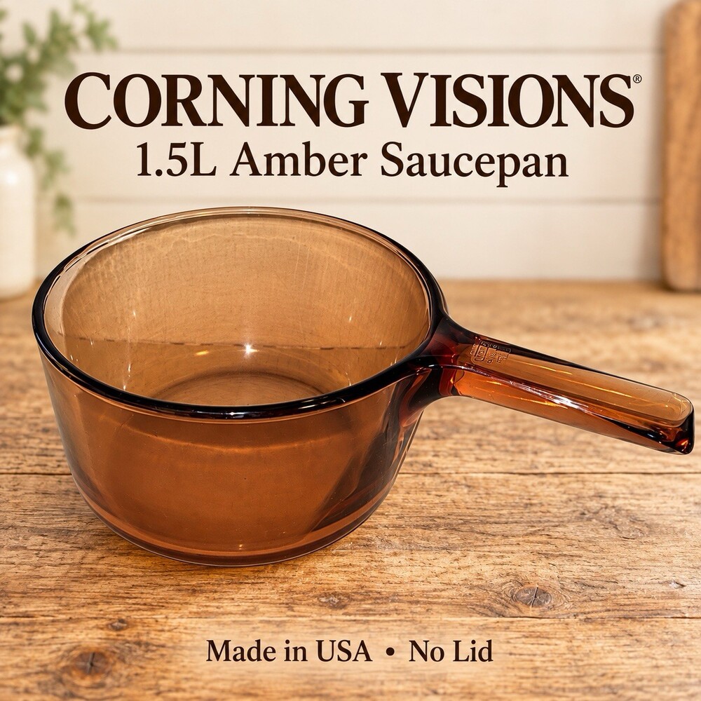 Vintage Visions Corning USA 1.5L Amber Saucepan Pot Without A Lid